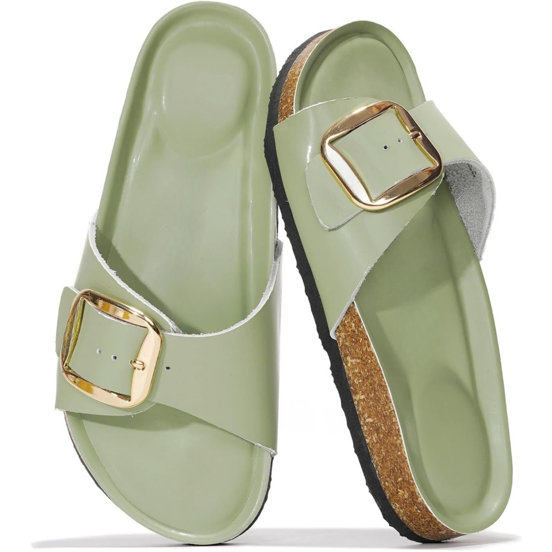 100% Genuine Leather Memory Foam with Insole Slides Sandals for Women