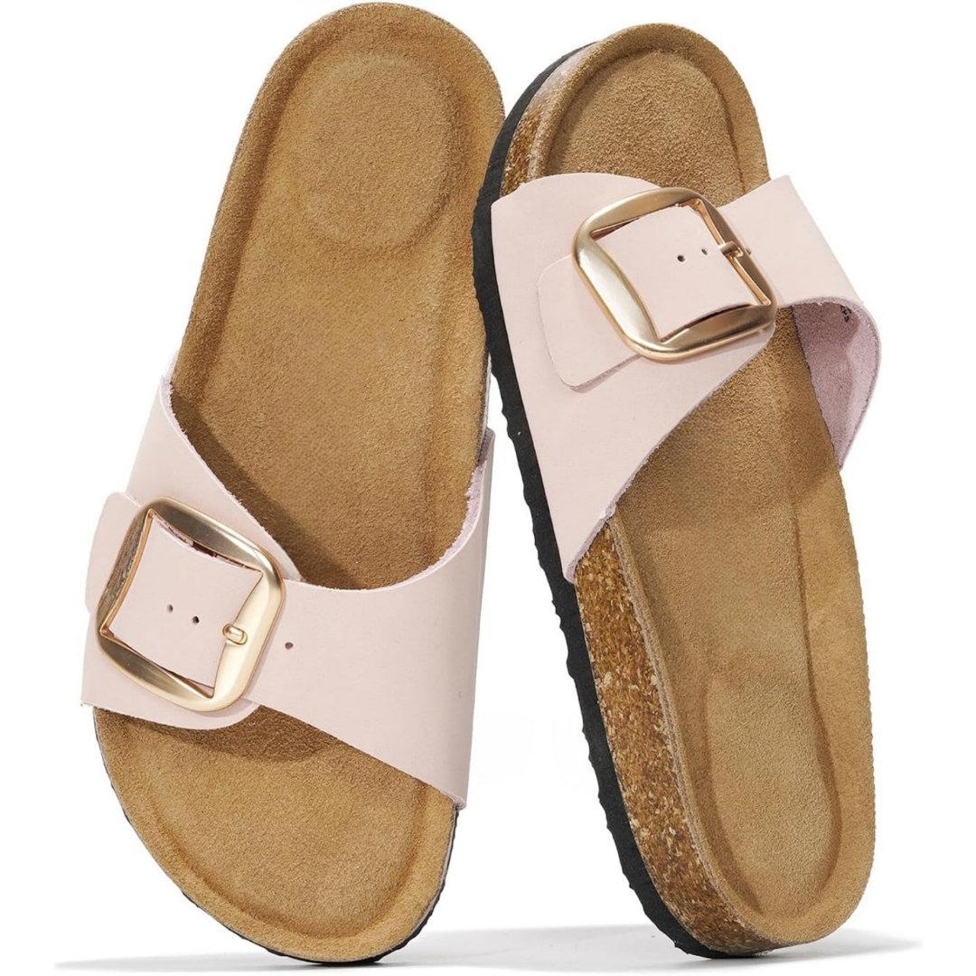 100% Genuine Leather Memory Foam with Insole Slides Sandals for Women