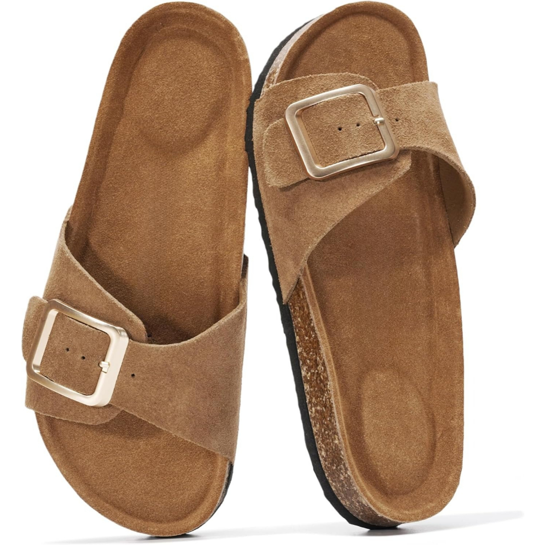 100% Genuine Leather Memory Foam with Insole Slides Sandals for Women