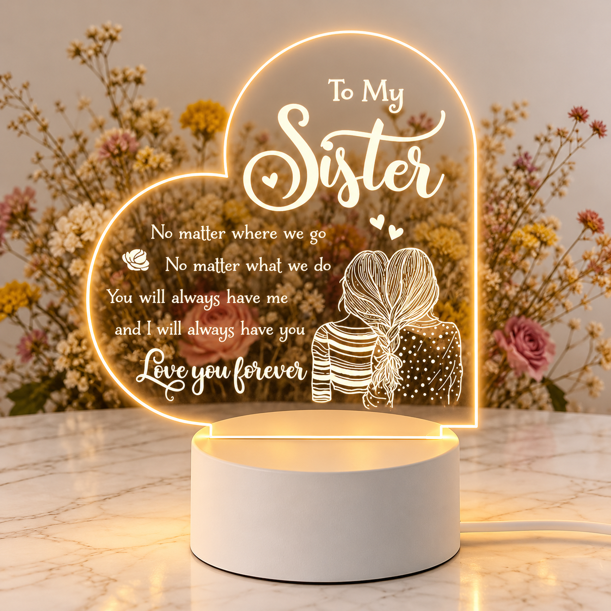 Personalized Sister Night Light With USB Cable