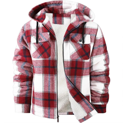 Men Plaid Flannel Jacket With Sherpa Lining And Winter Zip Up Hoodie Coat