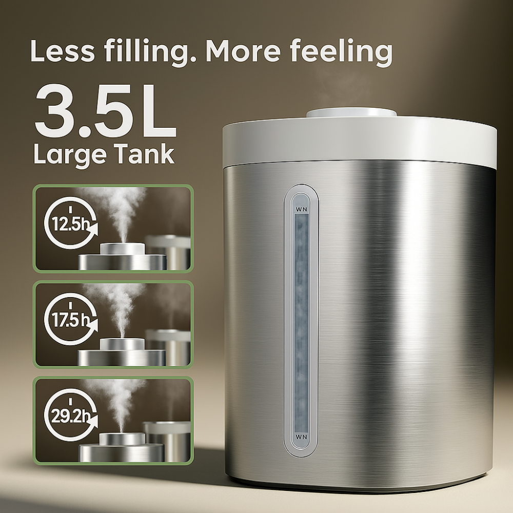 Stainless Steel Cool Mist Humidifier With Dishwasher Safe Cleaning-Humiii