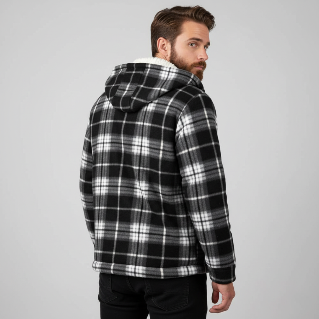 Men Plaid Flannel Jacket With Sherpa Lining And Winter Zip Up Hoodie Coat