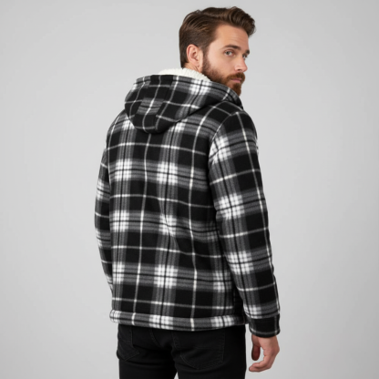 Men Plaid Flannel Jacket With Sherpa Lining And Winter Zip Up Hoodie Coat