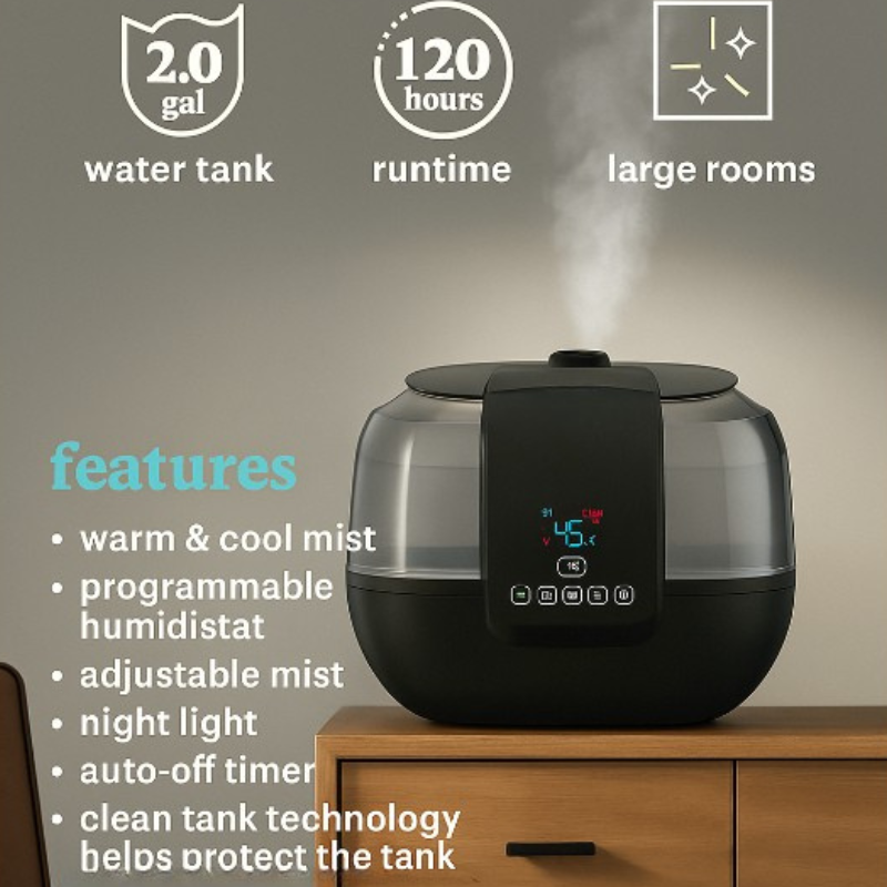 2 Gallon Tabletop Dual Mist Electronic Humidifier-Humiii