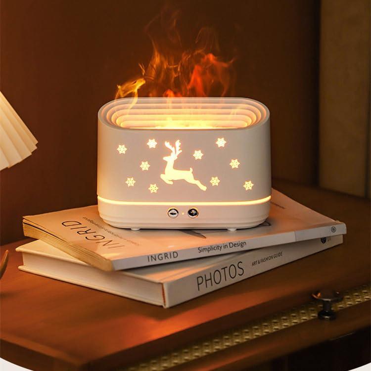 Holiday Flame Effect Diffuser with Reindeer and Snowflake Design-Humiii