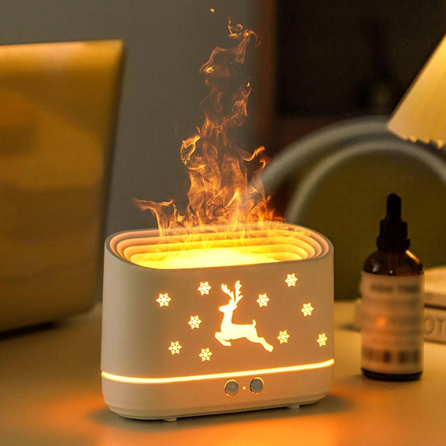 Holiday Flame Effect Diffuser with Reindeer and Snowflake Design-Humiii