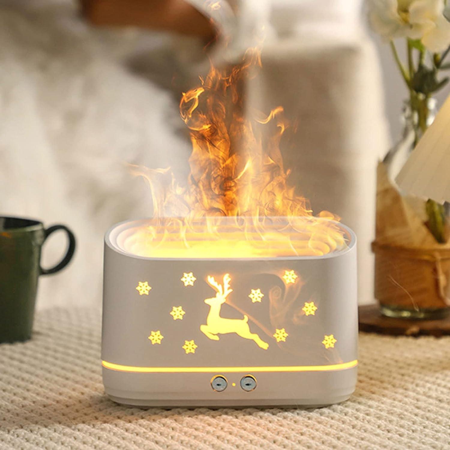 Holiday Flame Effect Diffuser with Reindeer and Snowflake Design-Humiii