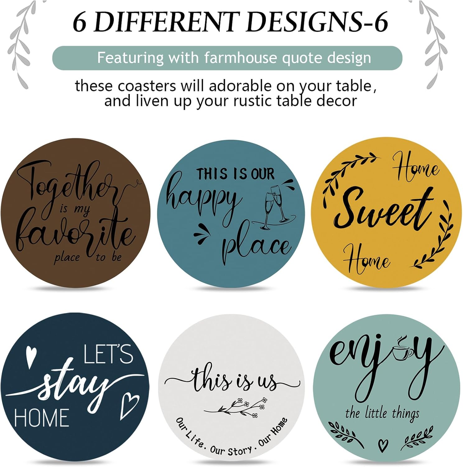 Pack Of 6 Housewarming Farmhouse Coasters Set