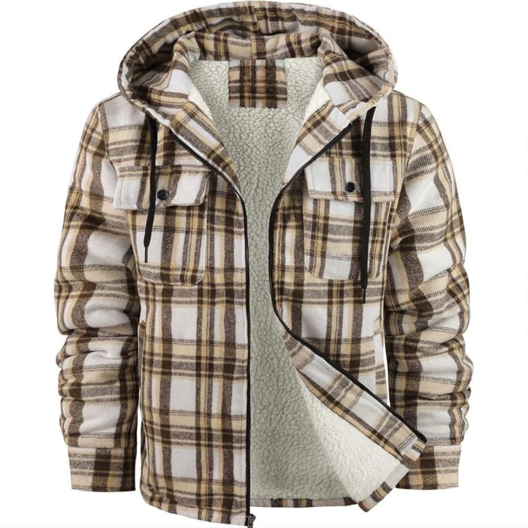 Men Plaid Flannel Jacket With Sherpa Lining And Winter Zip Up Hoodie Coat