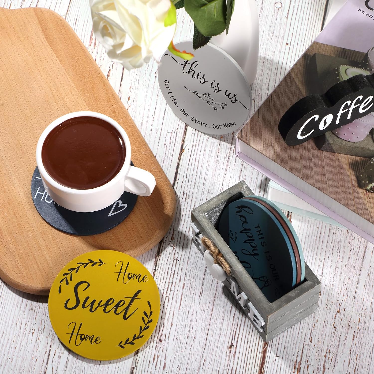 Pack Of 6 Housewarming Farmhouse Coasters Set