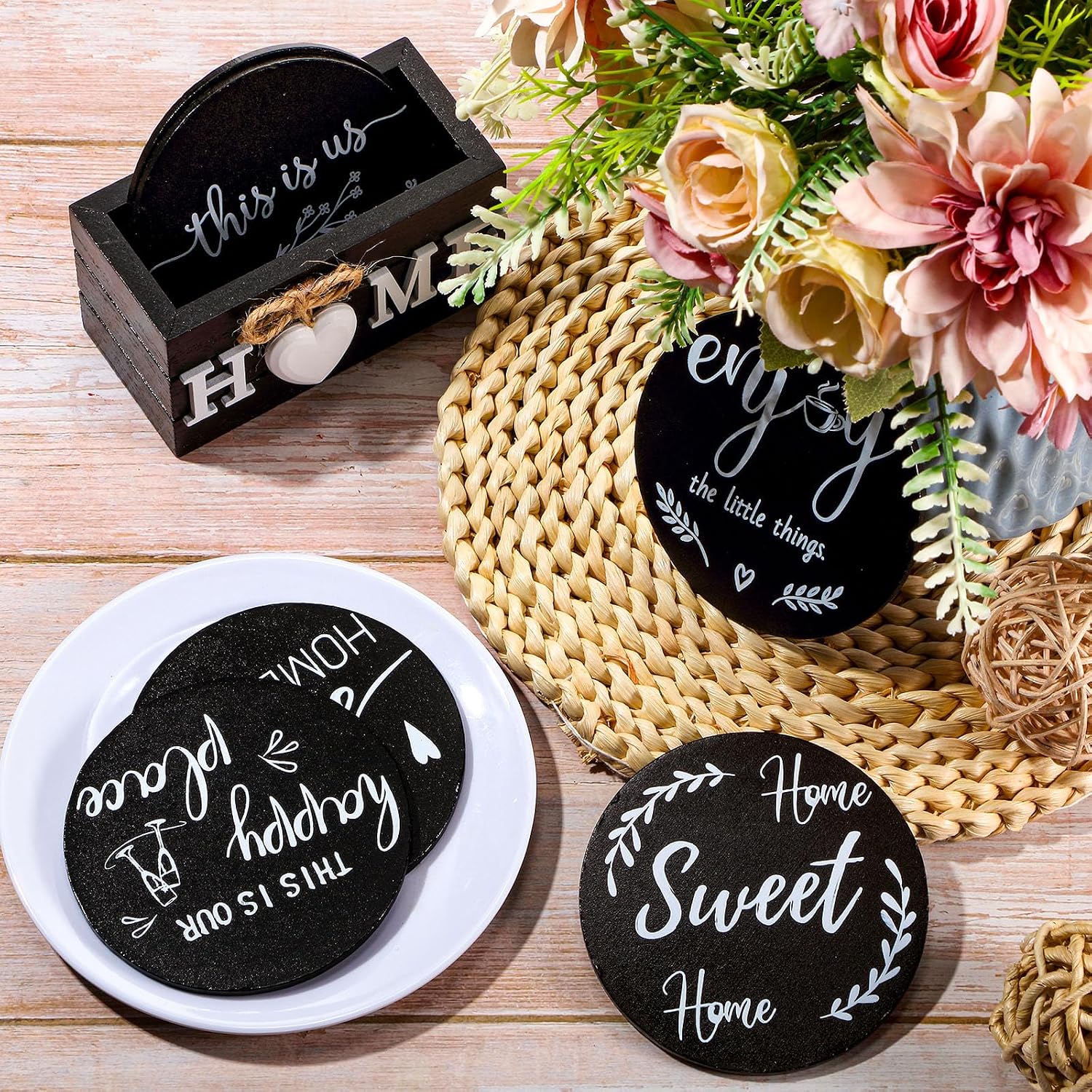 Pack Of 6 Housewarming Farmhouse Coasters Set