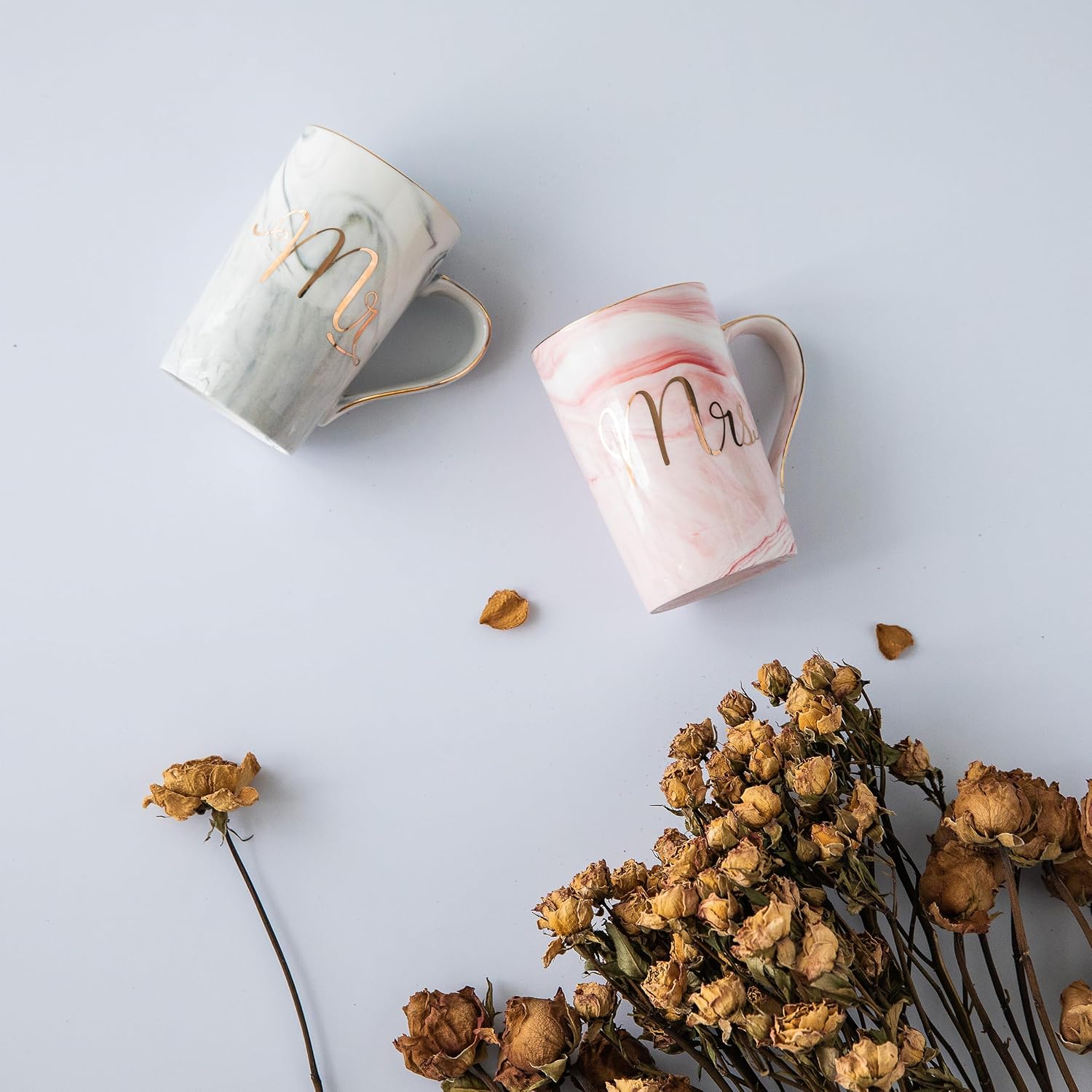 Mr and Mrs Ceramic Marble Coffee Mug Gift Set for Couples