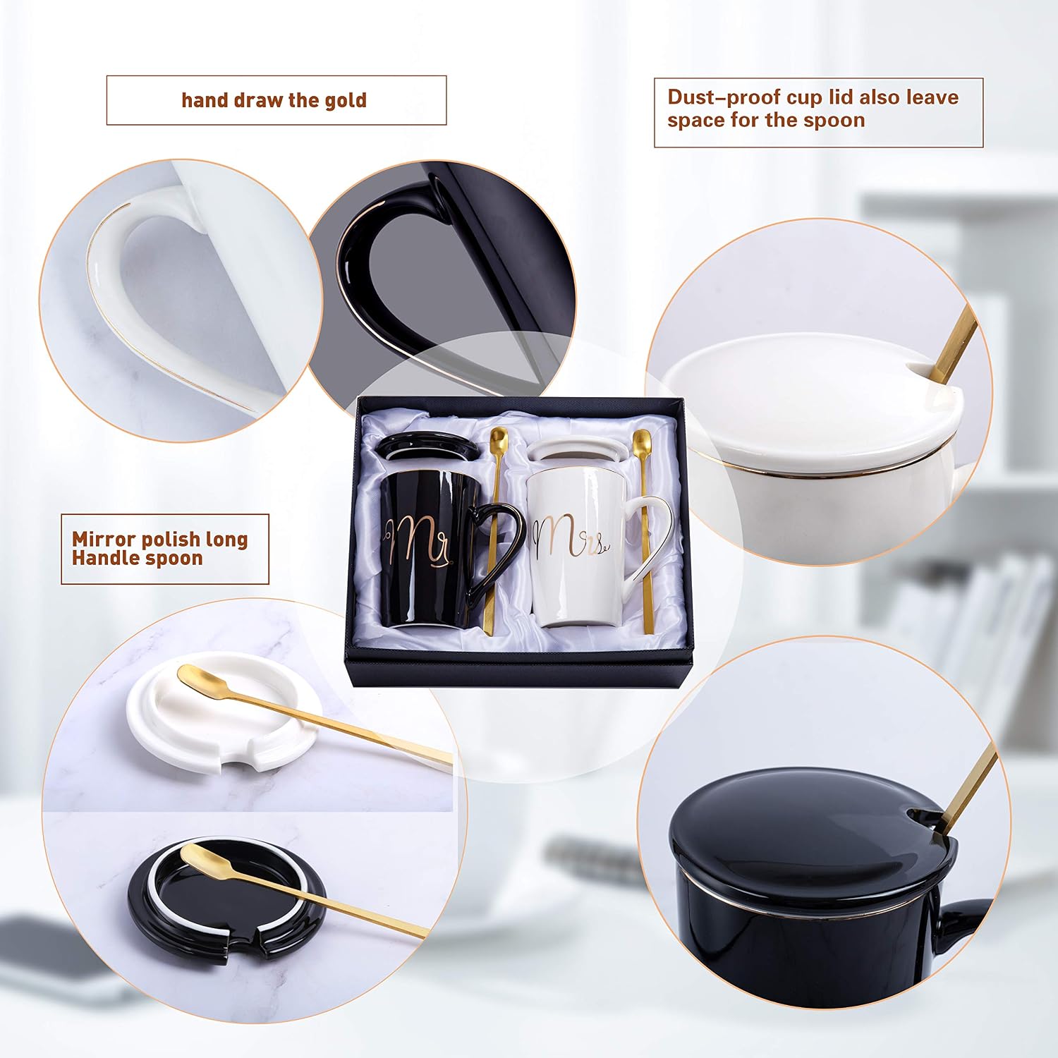 Mr and Mrs Ceramic Marble Coffee Mug Gift Set for Couples