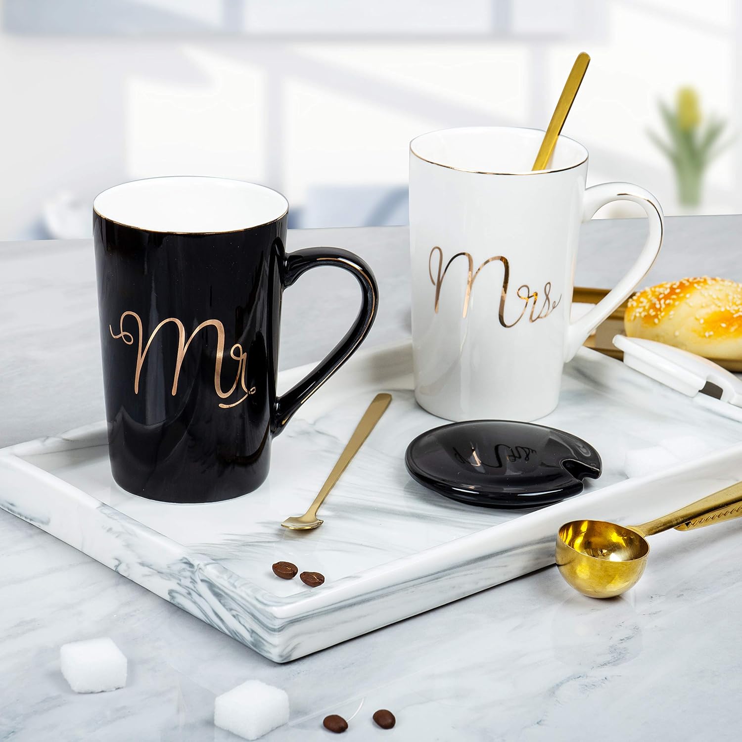 Mr and Mrs Ceramic Marble Coffee Mug Gift Set for Couples