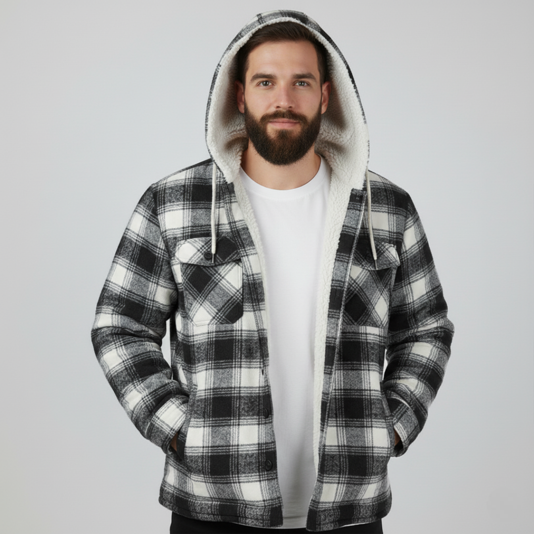 Men Plaid Flannel Jacket With Sherpa Lining And Winter Zip Up Hoodie Coat