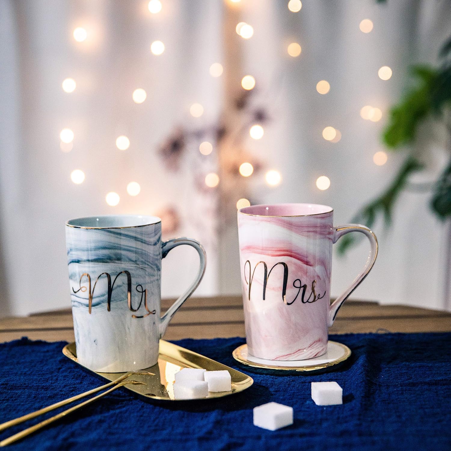 Mr and Mrs Ceramic Marble Coffee Mug Gift Set for Couples