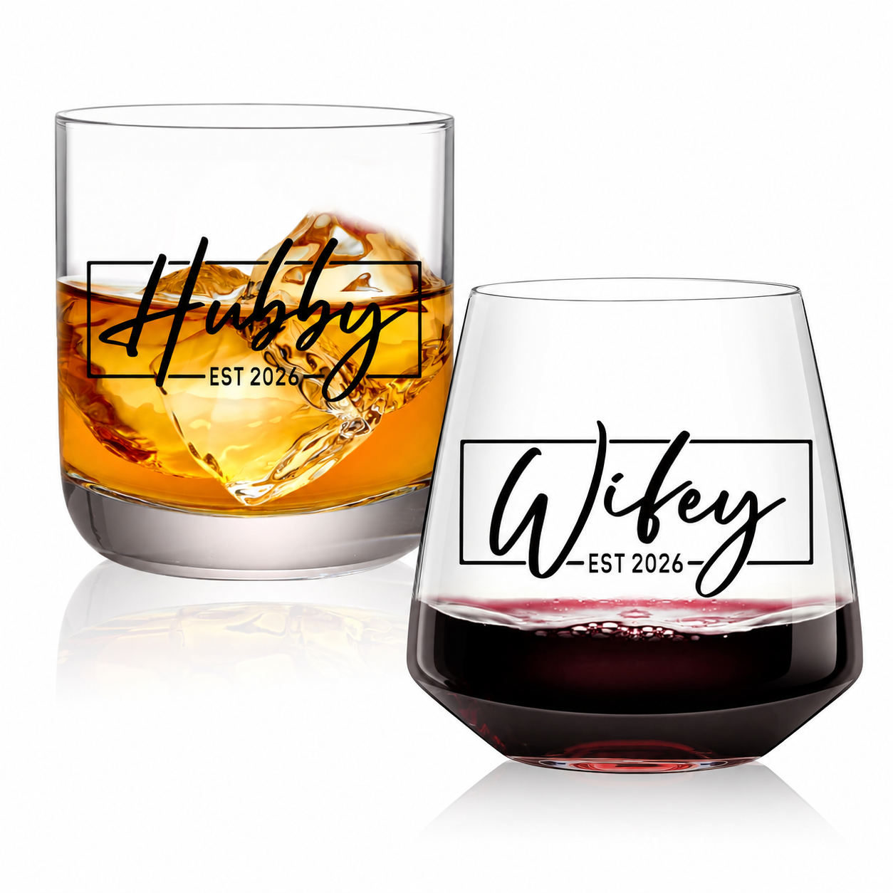 Wedding Wine and Whiskey Glass Gift Set for Couples