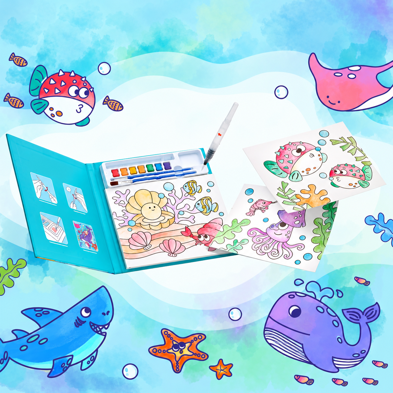 Paint With Water Coloring Book Set For Kids