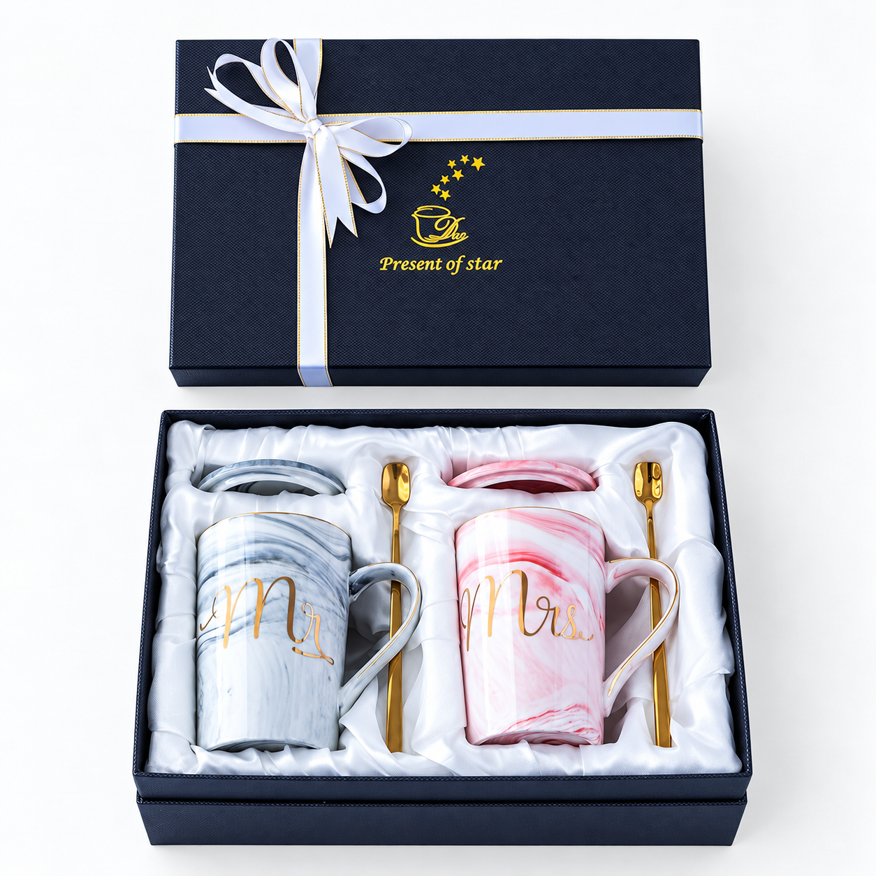 Mr and Mrs Ceramic Marble Coffee Mug Gift Set for Couples