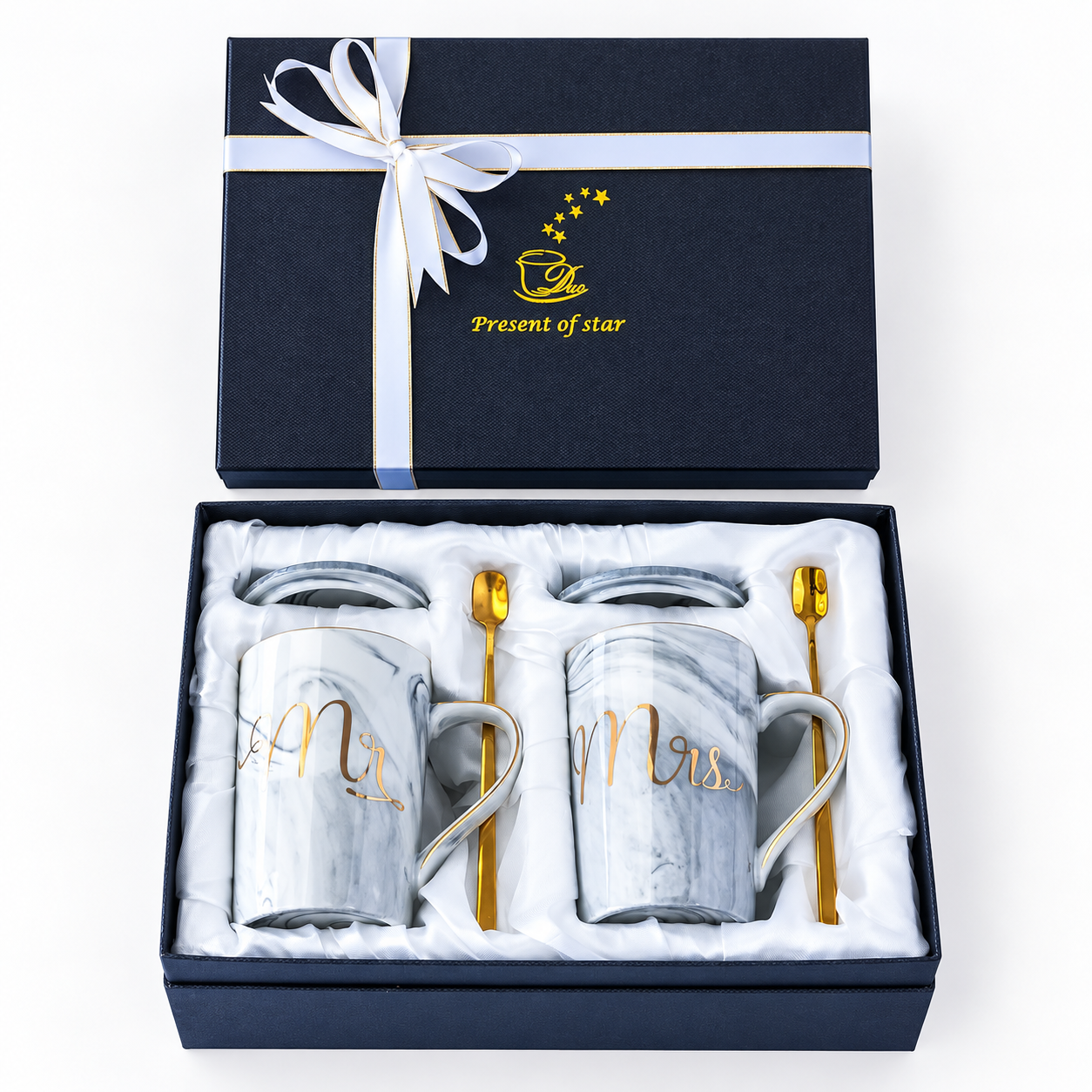 Mr and Mrs Ceramic Marble Coffee Mug Gift Set for Couples