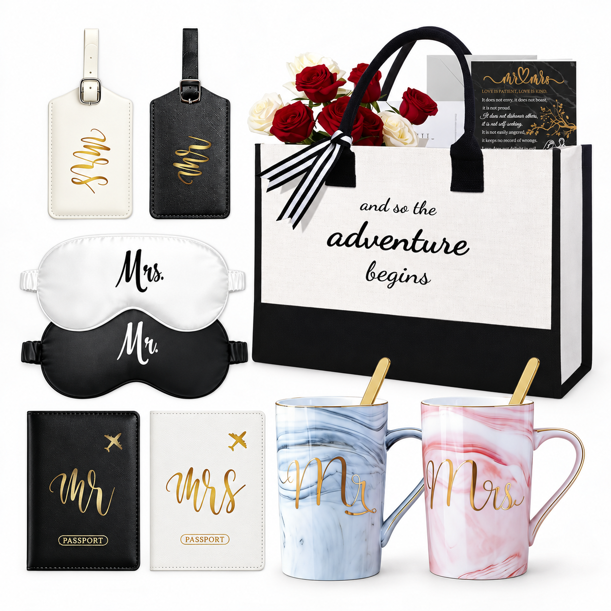 Mr and Mrs Ceramic Marble Coffee Mug Gift Set for Couples