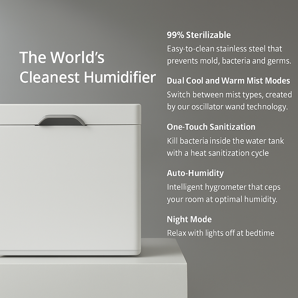 Ultrasonic Stainless Steel Easy Clean Cool Mist Humidifier-Humiii