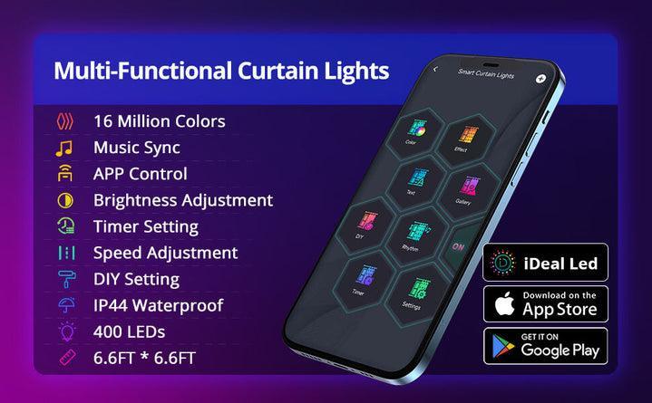 Smart LED Curtain Lights With Music Synchronization - Solar Flame Torch