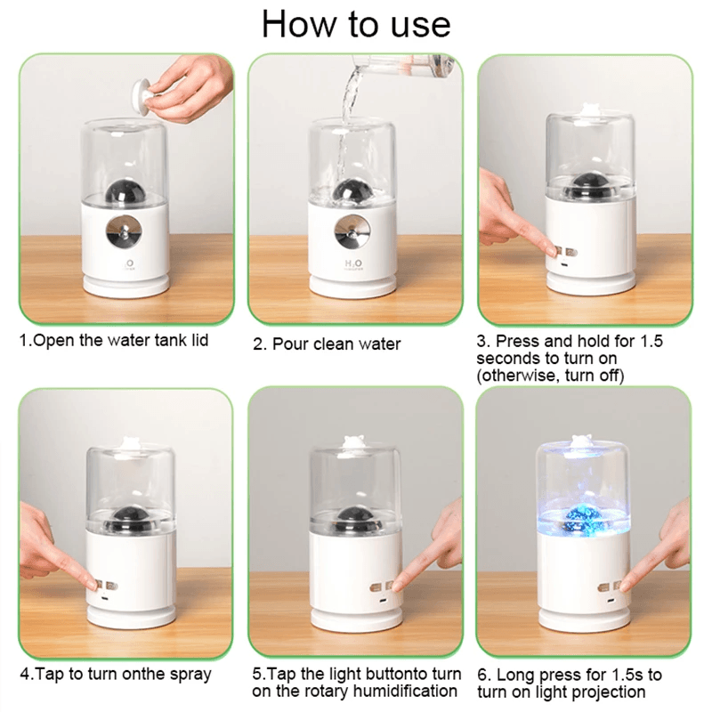Automatic Rotary Air Humidifier With Wireless Charging Aromatherapy-Humiii