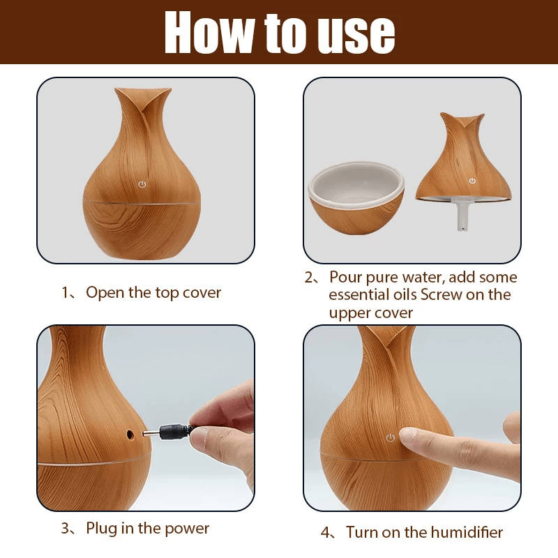 130ml Mini USB Aromatherapy Diffuser With Quiet Wood Grain-Humiii