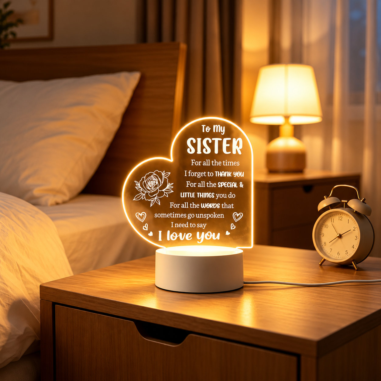 To My Sister Engraved LED Lamp