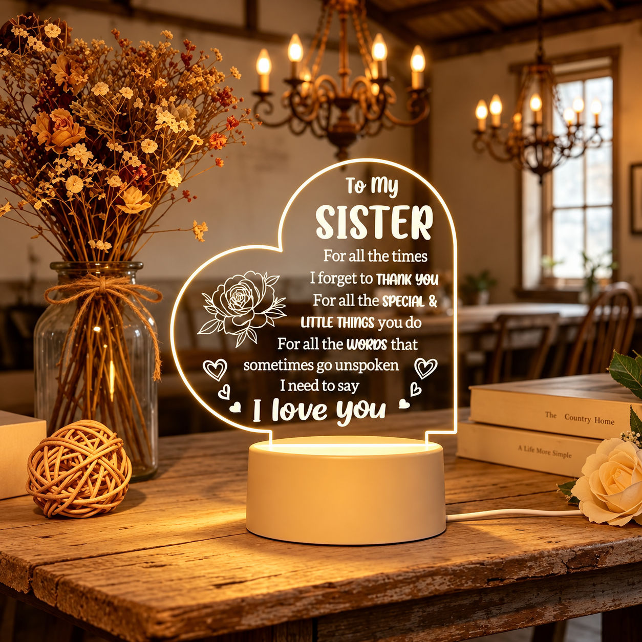 To My Sister Engraved LED Lamp