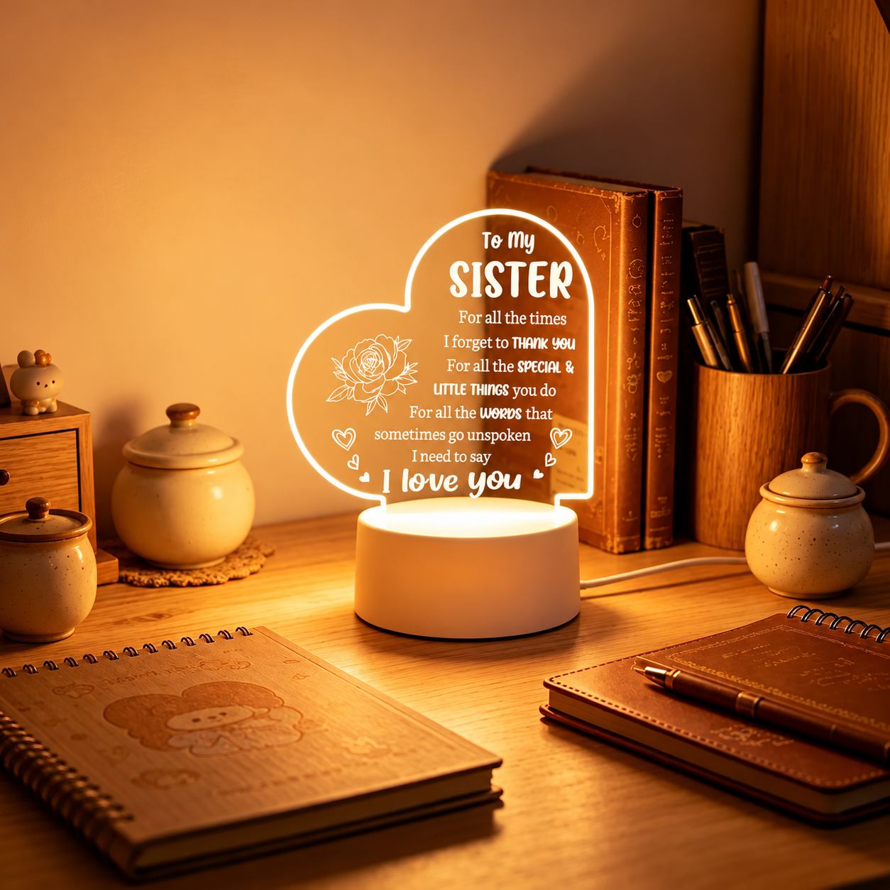 To My Sister Engraved LED Lamp