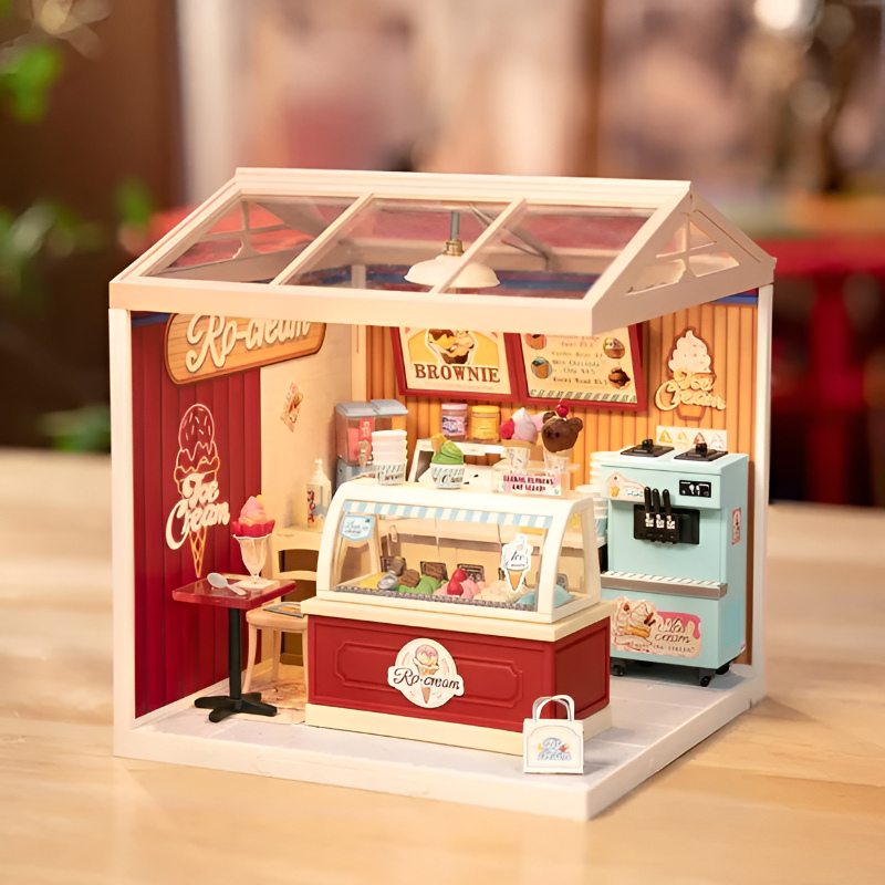 Ice Cream Shop Miniature Kit With Display Counter And Dessert Details
