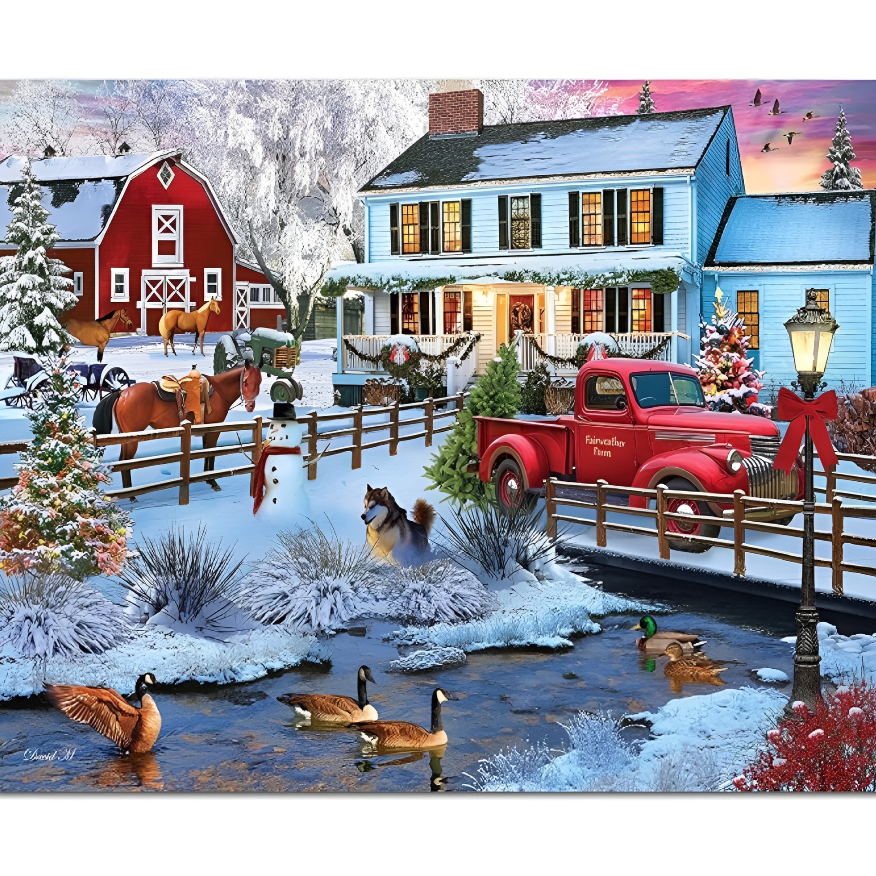 Christmas On The Farm 1000 Piece Jigsaw Puzzle Winter Christmas Holiday Puzzles for Adults