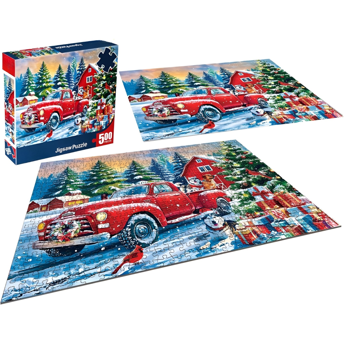 Christmas Farms Red Pickup Jigsaw Puzzles 500 Pieces for Adults