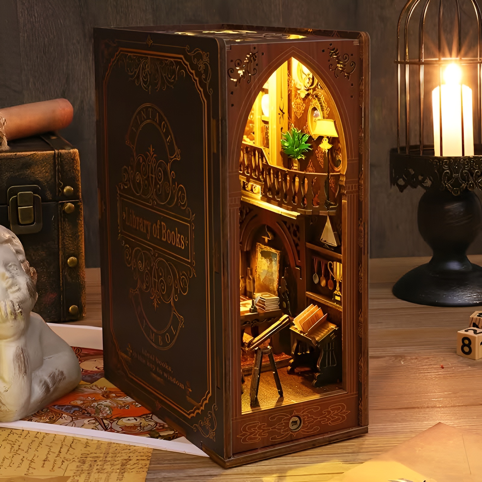 DIY Vintage Library Book Nook 3D Puzzle Kit