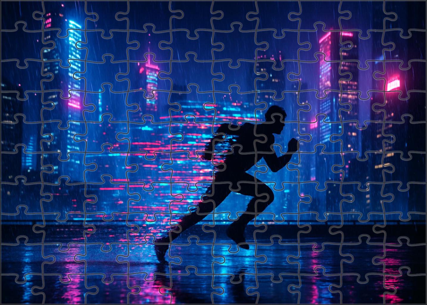 Synthwave Skyline Runner Neon Nights And Digital Dreams Premium Puzzle Pieces