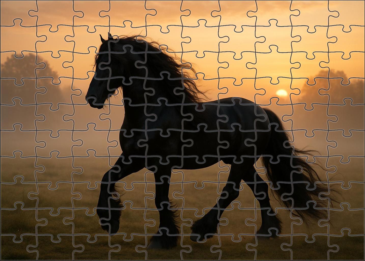 Ebony Crest Majestic Black Friesian Stallion With Flowing Mane 500 Piece Puzzle