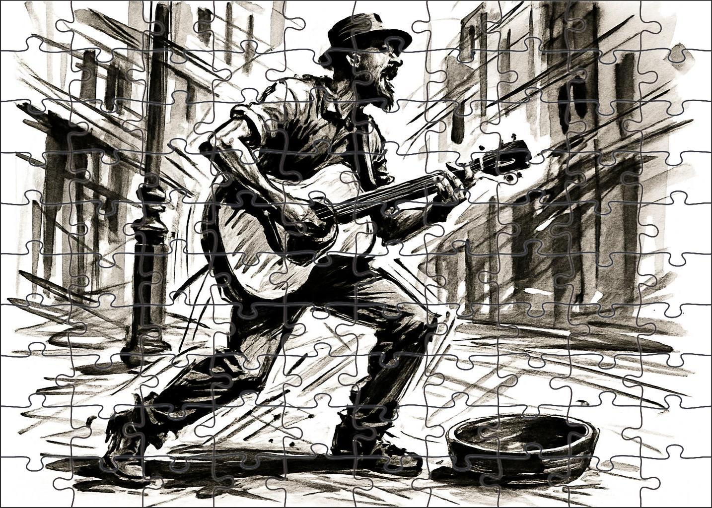 Dynamic Street Performer Sketch Bold Brush Pen Illustration With Energetic Lines Large Format Puzzle