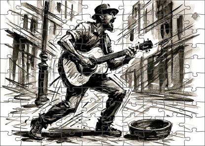 Dynamic Street Performer Sketch Bold Brush Pen Illustration With Energetic Lines Large Format Puzzle