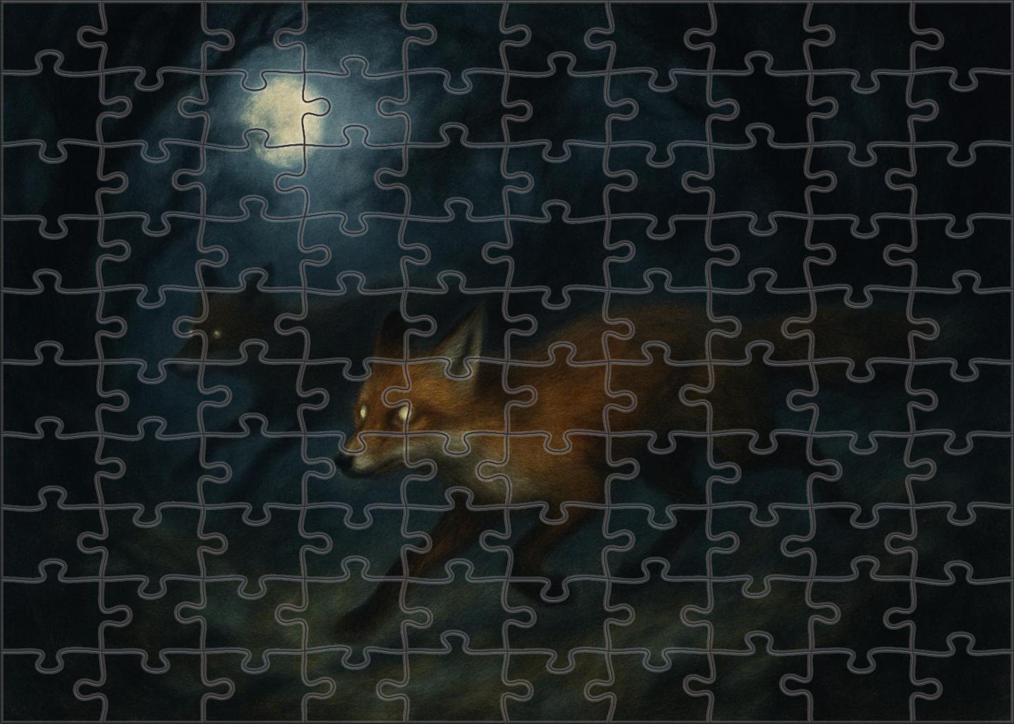 Nocturnal Woodland Creatures Soft Charcoal Sketch Of Foxes In Moonlight Puzzle Collection