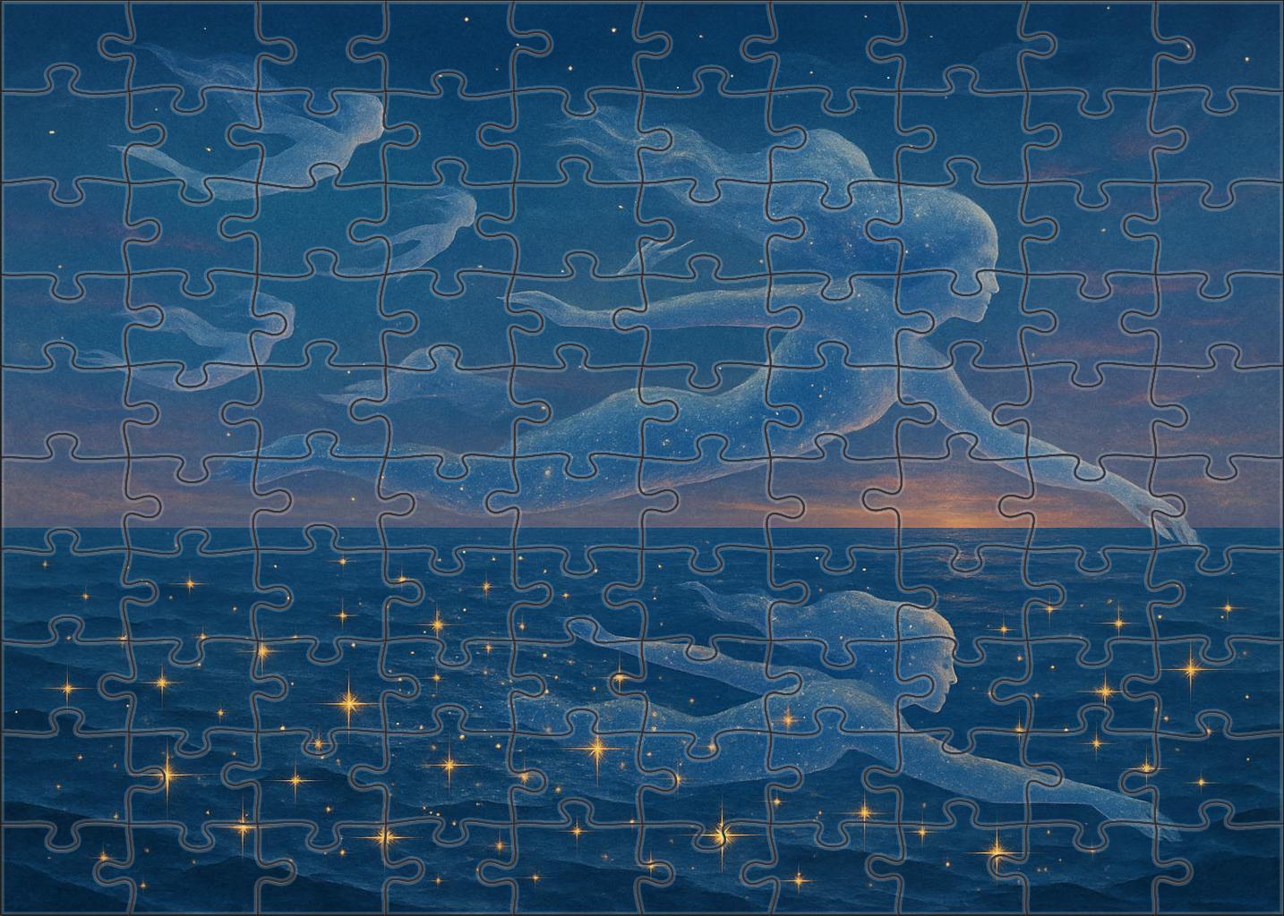 Celestial Swimmer Stars Diving Into Liquid Twilight Puzzle For Adults