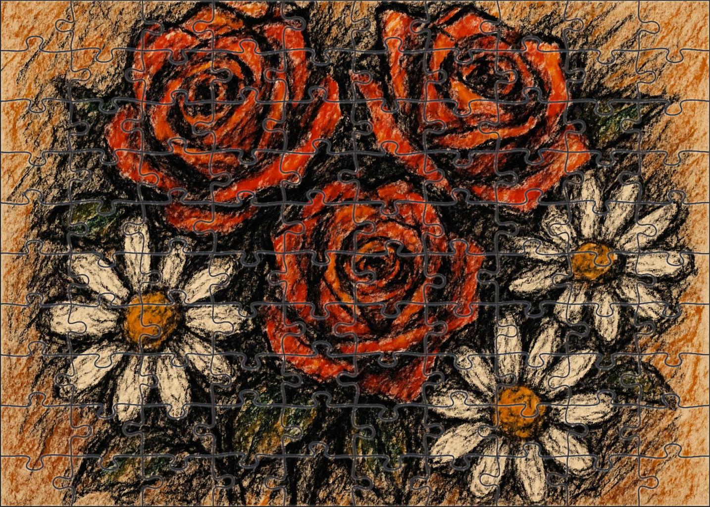 Floral Still Life In Cont Crayon Bold Textural Forms Of Garden Blooms Large Format Puzzle