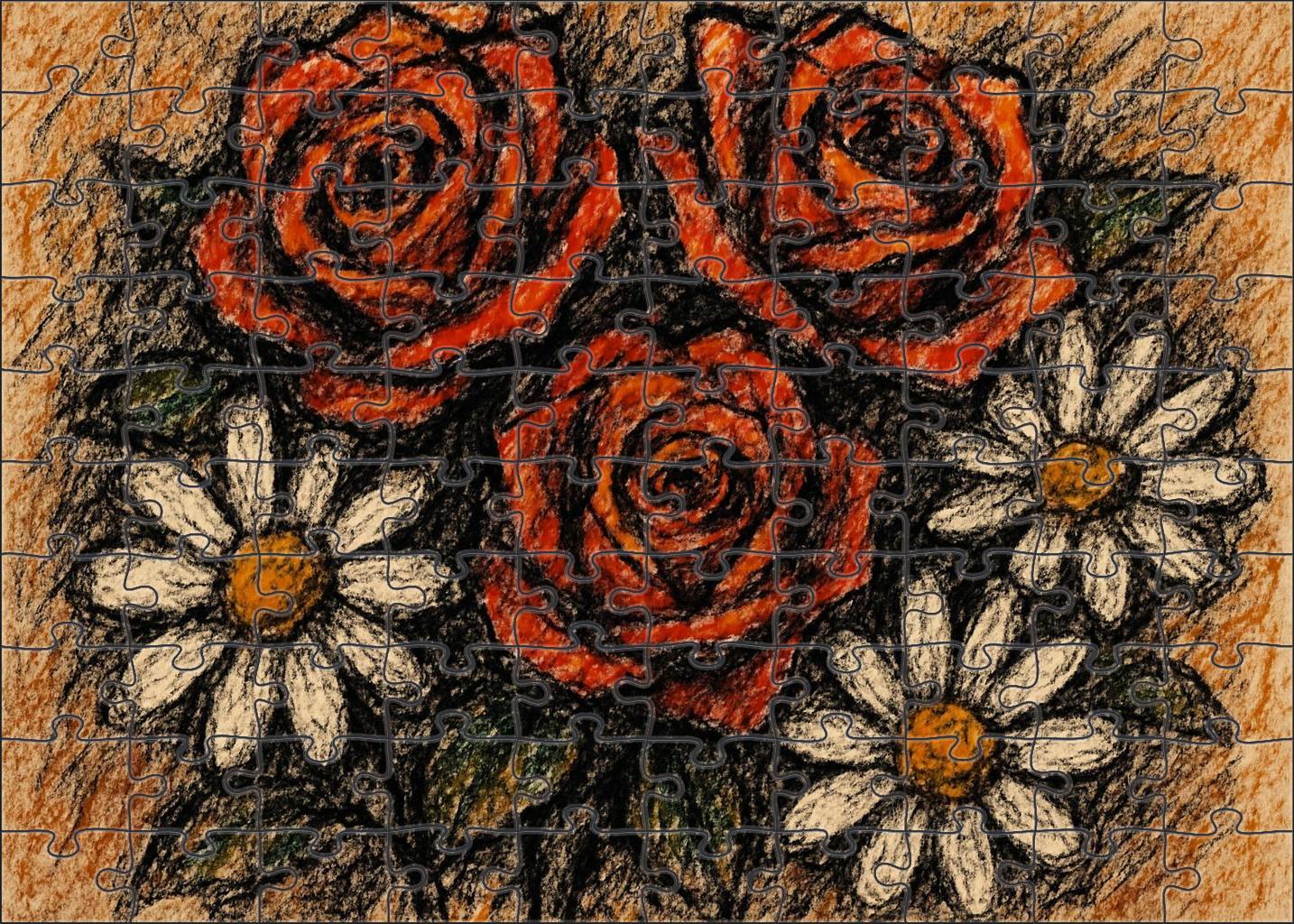 Floral Still Life In Cont Crayon Bold Textural Forms Of Garden Blooms Large Format Puzzle