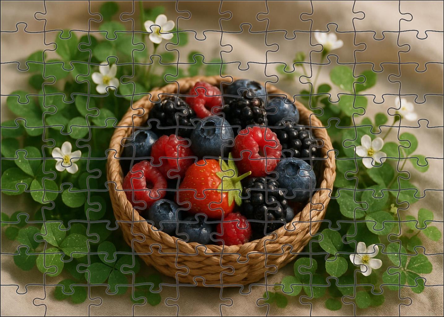Berry Picnic Charm Handpicked Mixed Berries In Woven Basket Puzzle Challenge