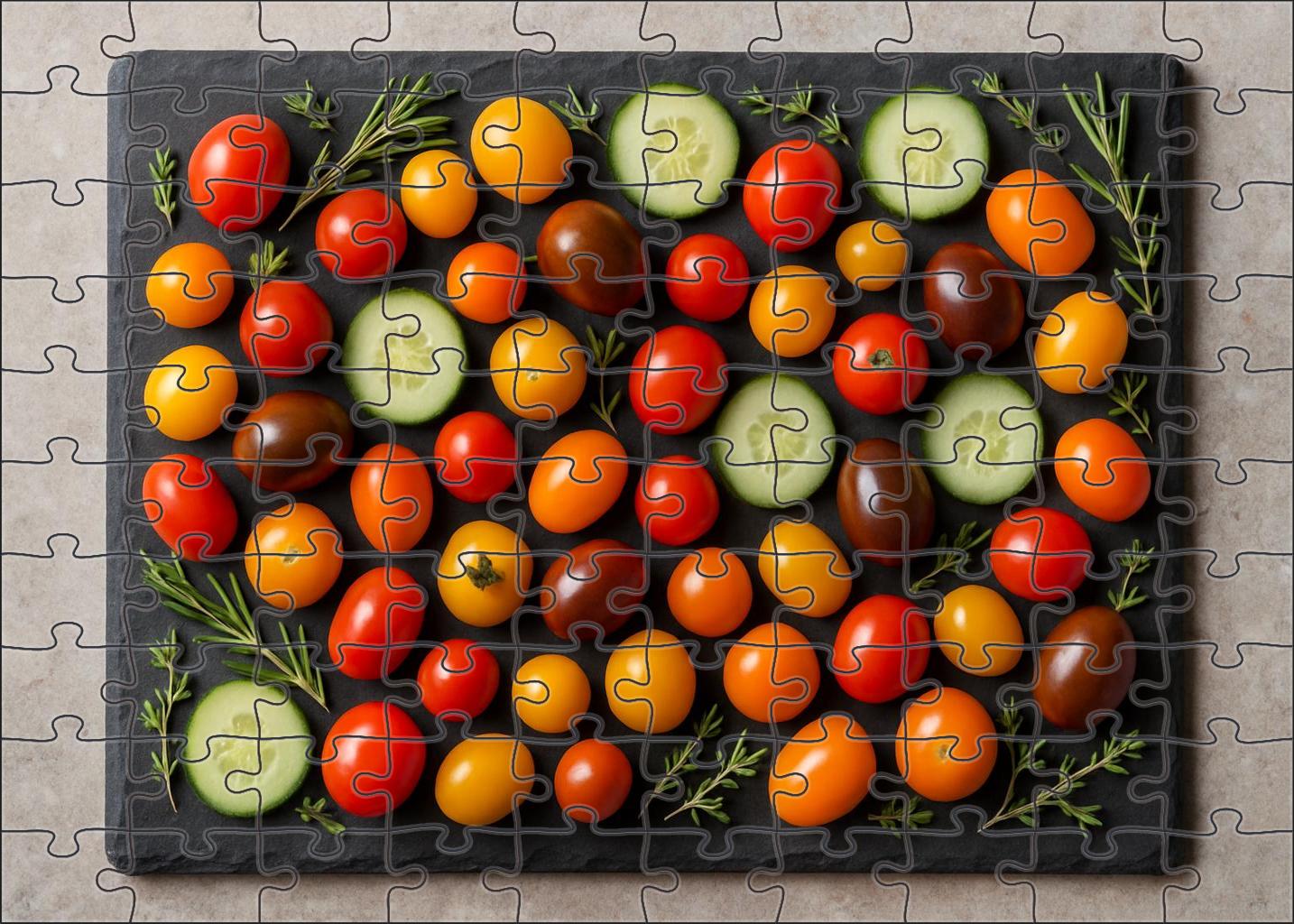 Garden Patch Medley Heirloom Cherry Tomatoes And Sliced Cucumbers With Herbs 20 Piece Puzzle