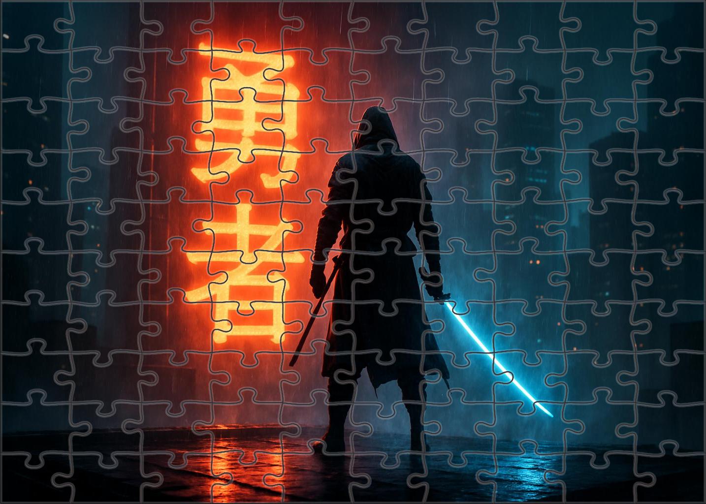 Mystic Cyber Samurai Neon-infused Futuristic Warrior 50 Piece Puzzle
