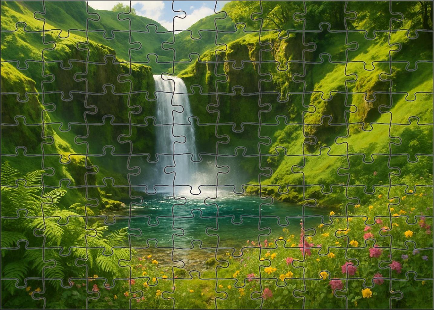 Verdant Highland Waterfall Puzzle For Kids