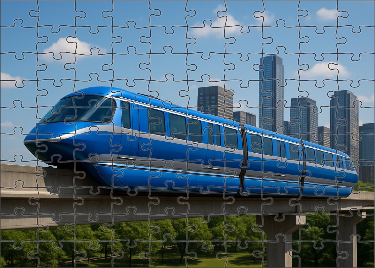 Sapphire Cascade Monorail Elevated Electric Transit System With Sleek Aerodynamic Design Premium Puzzle Pieces